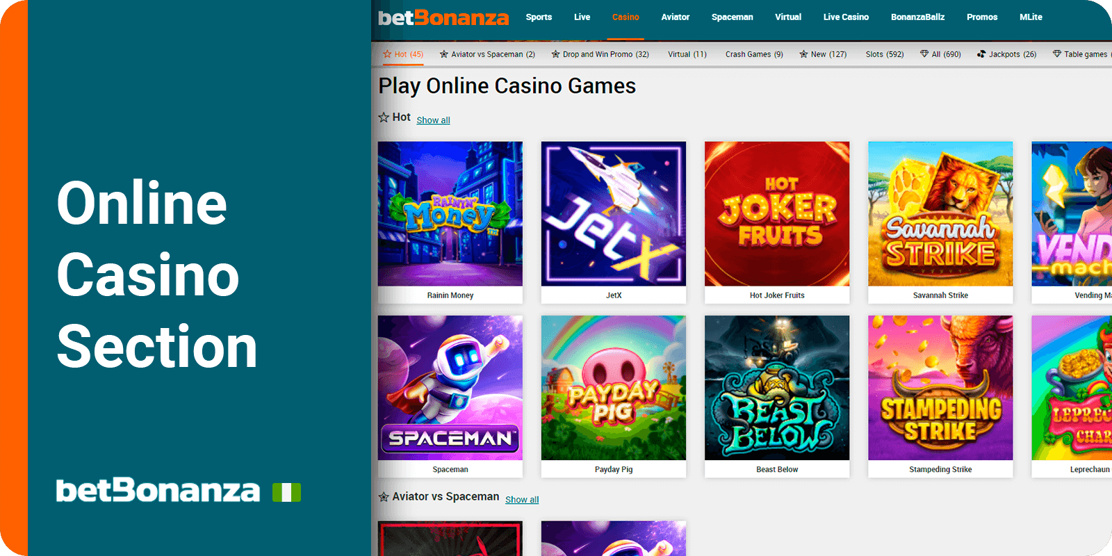 Betbonanza Online Casino Section