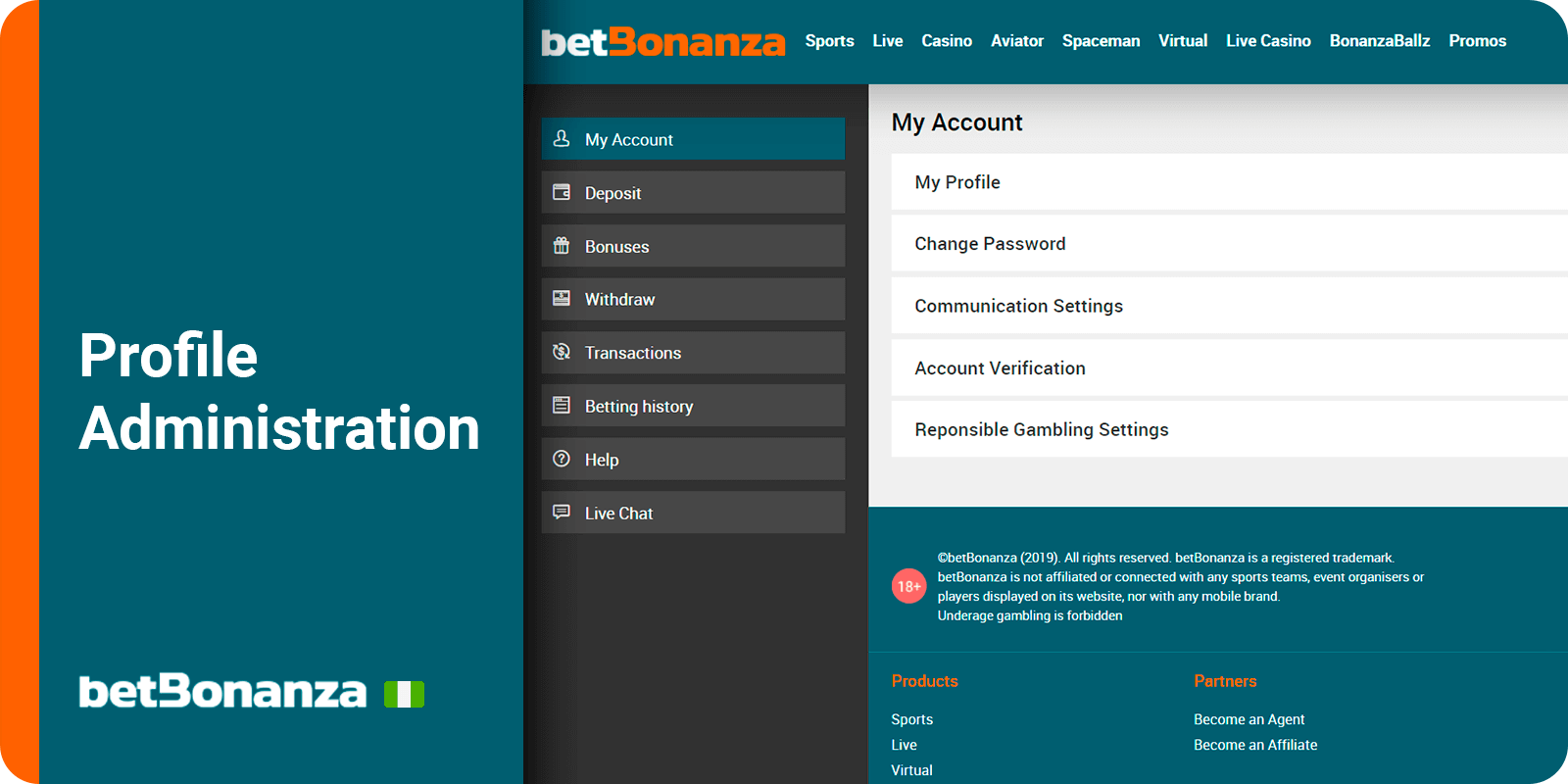 BetBonanza Casino Profile Administration